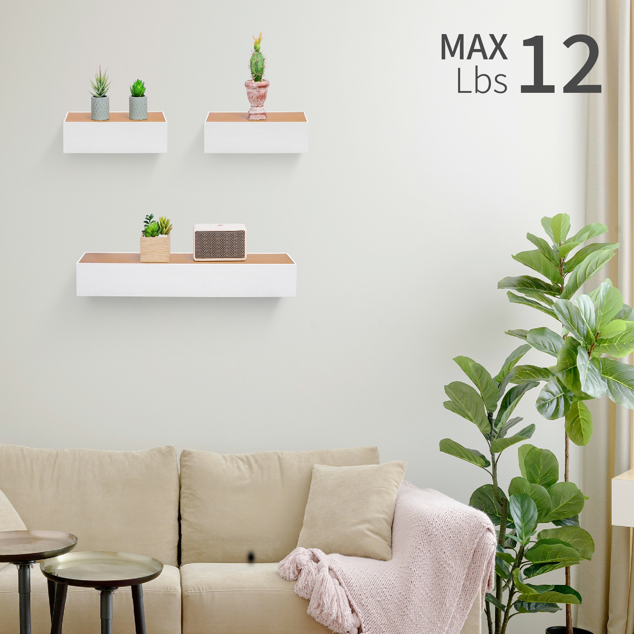 Floating Shelves 23.62" Wall Mounted Wood Shelves For Bathroom, Bedroom, Living Room, Kitchen, Hanging Shelf For Books/Storage/Decor With Invisible Brackets, Maple+White_voghion.com